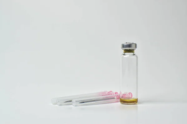Frascos Para Injetáveis Vacina Agulha Copie Barra Espaço — Fotografia de Stock