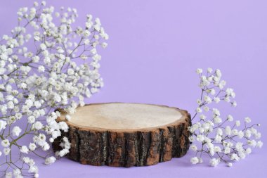 Ürün ve kozmetik sunumu için podyum. Doğal ürünler sahnesi olan bir gösteri. Boş boşluk