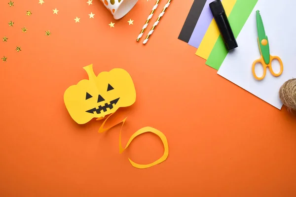 Artisanat Avec Citrouille Pour Enfants Pour Halloween Instructions Détaillées Étape — Photo