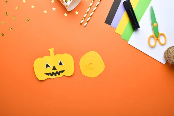 Artisanat Avec Citrouille Pour Enfants Pour Halloween Instructions Détaillées Étape — Photo