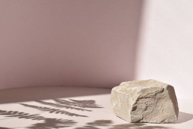 Mal ve kozmetik ürünleri sunumu için bir podyum. Doğal ürünler sahnesi olan bir vitrin. Eko-dokuma. Doğal gölgeler.