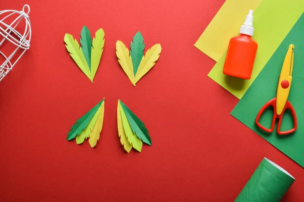 Parrot Made Paper Yourself Children Detailed Step Step Instructions Step — Stock Photo, Image