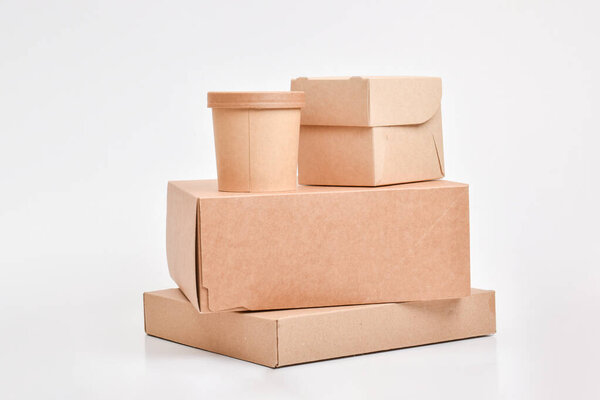 Paper packaging. Cardboard boxes. Delivery. Eco-products. Zero waste. Various paper packaging.