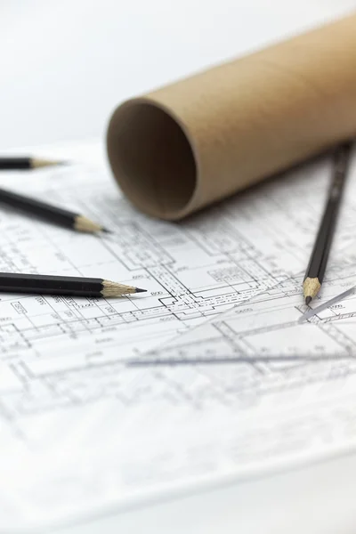 Bleistifte für ein Architektenprojekt — Stockfoto