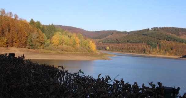 Obernautalsperre Siegerland Während Trockenperioden — Stockvideo