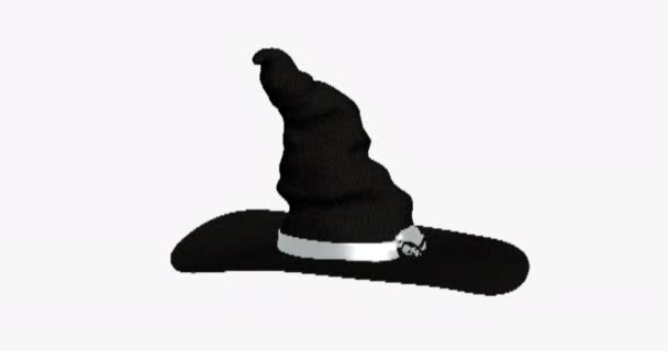 Black Pointed Crumpled Witch Hat Silver Hat Band — Stock Video