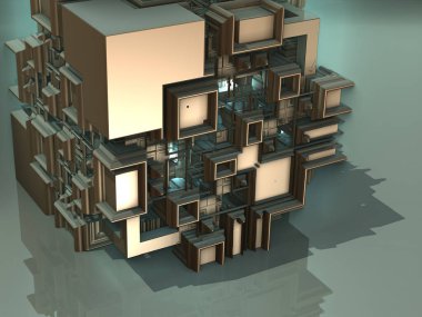 Hareket halindeki üç boyutlu uzay gemisi fraktallarının resmi