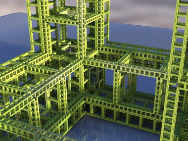 Hareket halindeki üç boyutlu uzay gemisi fraktallarının resmi