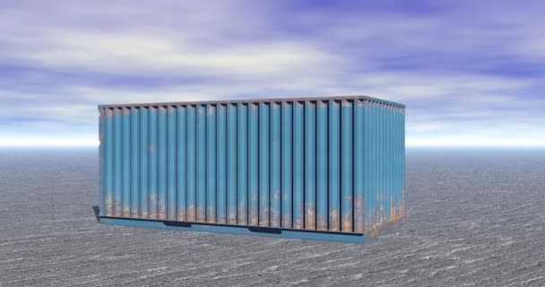 Stalen Container Staat Open Ruimte Onder Een Blauwe Lucht — Stockvideo