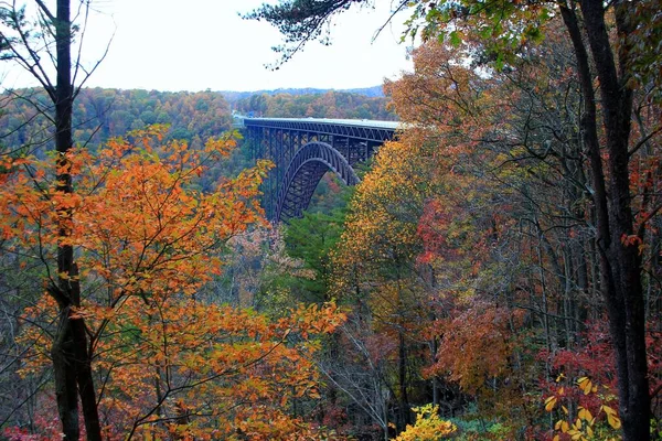 Nuevo Puente Desfiladero Oeste Virginia Rodeado Colores Otoño —  Fotos de Stock