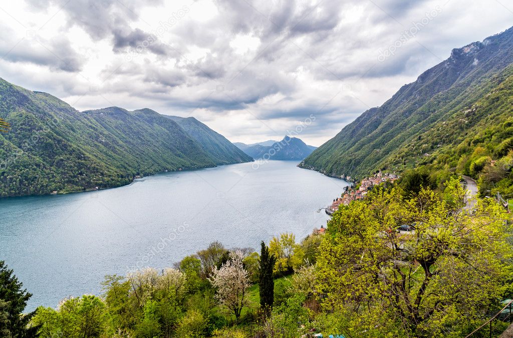 Landscape with Lugano lake.