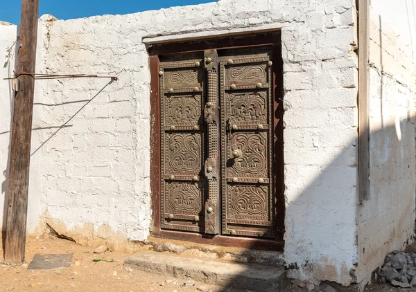 Antigua Puerta Entrada Árabe Con Adornos Antigua Casa Omán — Foto de Stock