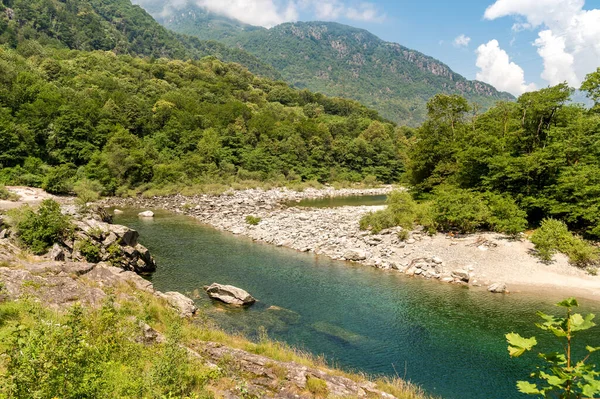 Lake of Vallemaggia with waters turquoise color, the longest alpine valley in the canton of Ticino in Switzerland