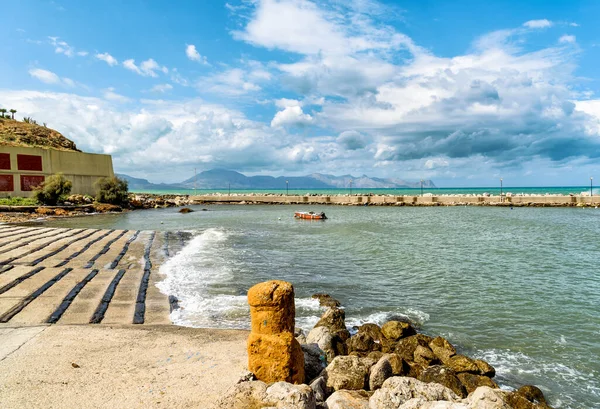 Paesaggio Sul Mare Con Piccolo Porto Trappeto Provincia Palermo Sicilia — Foto Stock