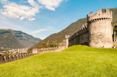 Montebello Castle located on a rocky hilltop east of town Bellinzona, Ticino, Switzerland clipart