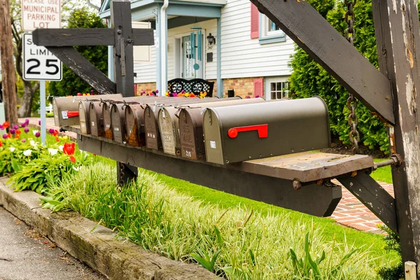 Reihe Alter Traditioneller Amerikanischer Briefkästen Entlang Einer Straße Long Grove — Stockfoto