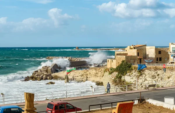 Strandpromenaden Terrasini Molnig Dag Provinsen Palermo Sicilien Italien — Stockfoto