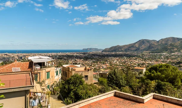 Panoramisch Uitzicht Met Middellandse Zee Kust Palermo Stad Achtergrond Van — Stockfoto