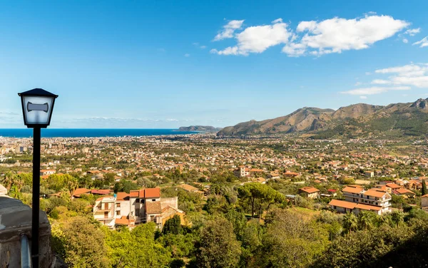 Panoramisch Uitzicht Met Middellandse Zee Kust Palermo Stad Achtergrond Van — Stockfoto
