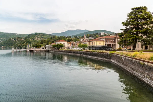 Lac Ville Touristique Luino Sur Rive Lac Majeur Dans Province — Photo