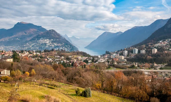 Uitzicht Vanaf Collina Oro Golden Hill Van Het Gentilino Dorp — Stockfoto