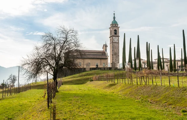 Vista Igreja Sant Abbondio Cercada Por Ciprestes Altos Gentilino Município — Fotografia de Stock