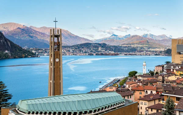 Vista sobre Campione D 'Italia e Lago Lugano — Fotografia de Stock