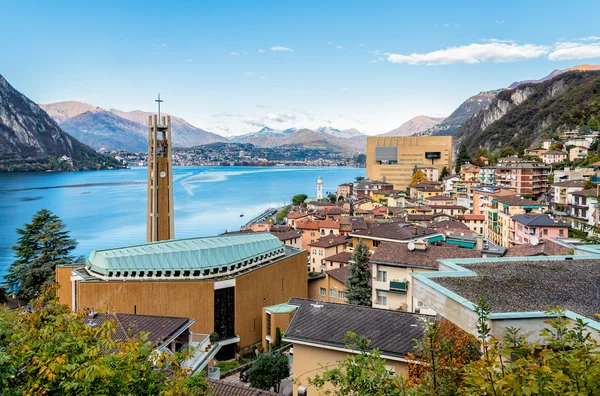 View over Campione D 'Italia and Lake Lugano — стоковое фото