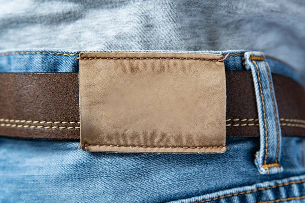 Leather Label Back Blue Jeans — Stock Photo, Image