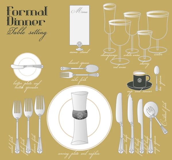 FORMAL DINNER TABLE SETTING — Stock Vector