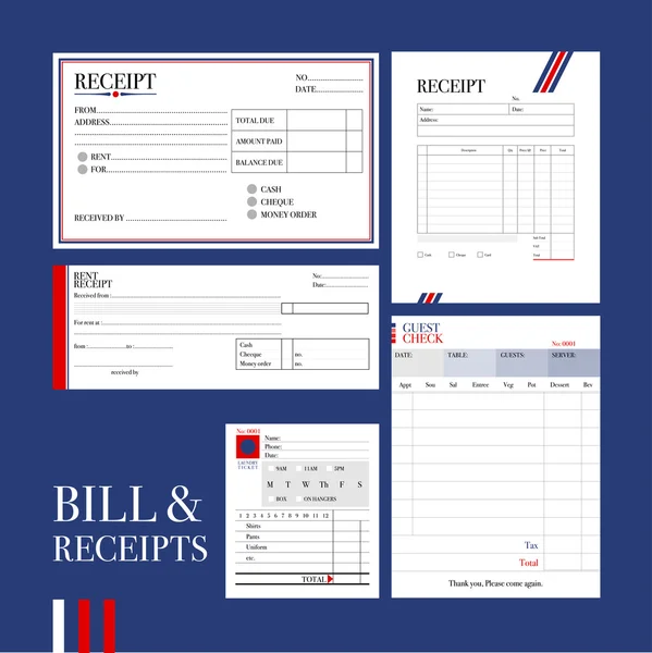 BILLETES Y RECEPTOS — Archivo Imágenes Vectoriales