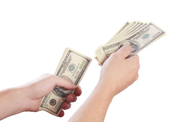 Dollar dalam tangan manusia Terisolasi pada latar belakang putih — Stok Foto
