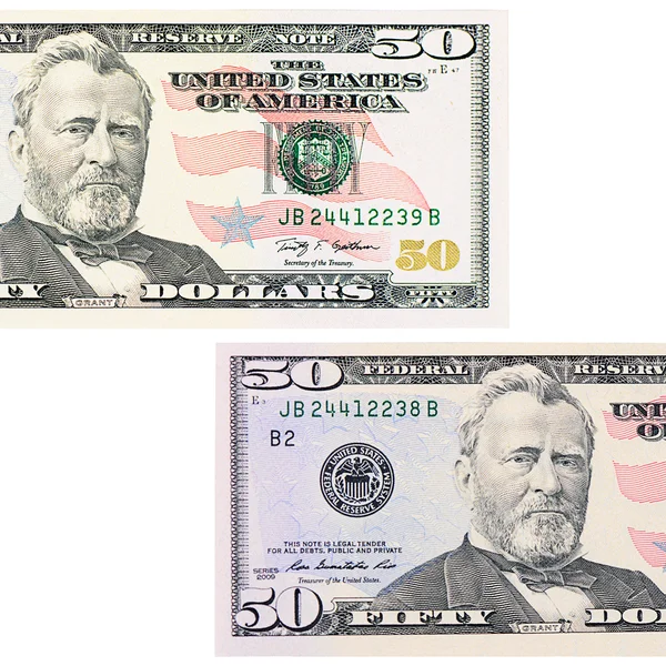 Beyaz arka planda izole edilmiş 50 dolar