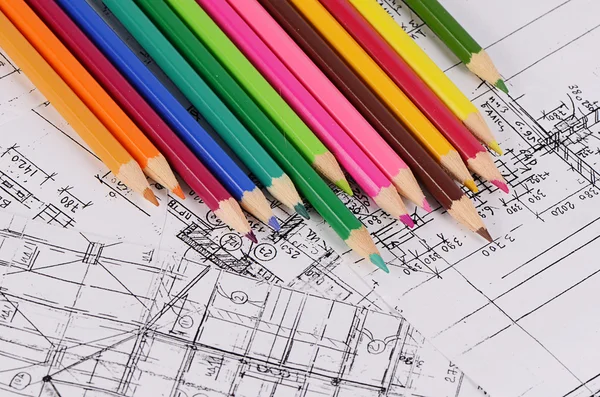 Projekty domů s barevné tužky — Stock fotografie