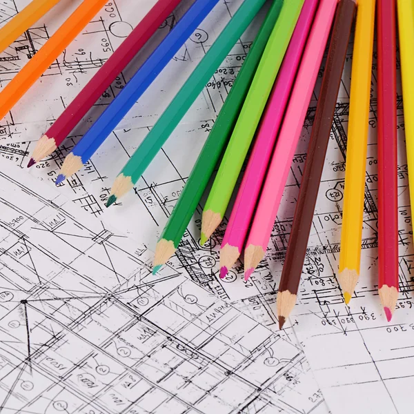 Projekty domů s barevné tužky — Stock fotografie