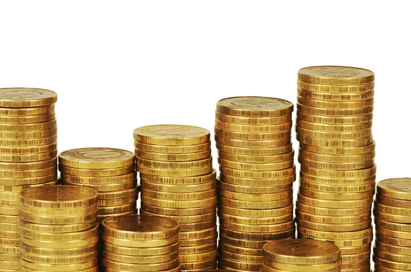 Altın para yığını beyaza izole edilmiş 