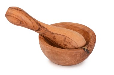 Harç üzerine beyaz izole bir havaneli ile 