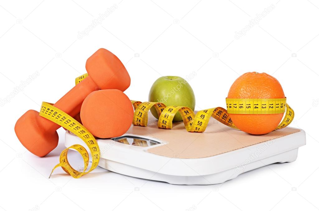 Measuring tape with dumbbells isolated