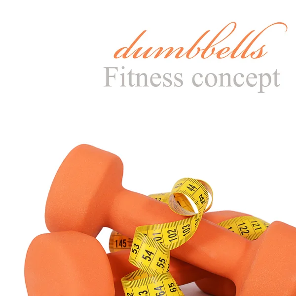 İzole dumbbells ile ölçüm bandı — Stok fotoğraf