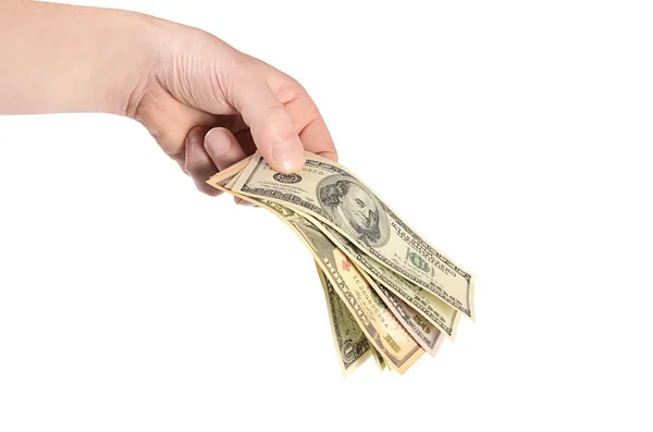 Dolar di tangan seorang pria terisolasi di atas putih — Stok Foto