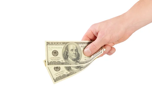 Dolar di tangan seorang pria terisolasi di atas putih — Stok Foto