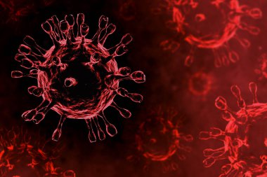 Covid-19 virüs hücreleri veya koronavirüs illüstrasyon 3D görüntüleme veya virüs soyut arkaplan.