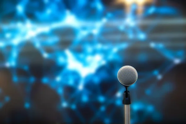 Public Speaking Backgrounds Close Microphone Stand Speaker Speech Seminar Room — Stock Photo, Image