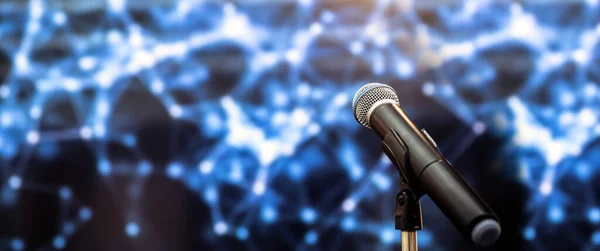 Public Speaking Backgrounds Close Microphone Stand Speaker Speech Seminar Room — Stock Photo, Image