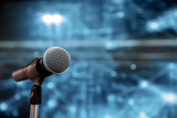 Public Speaking Backgrounds Close Microphone Stand Speaker Speech Seminar Room — Stock Photo, Image