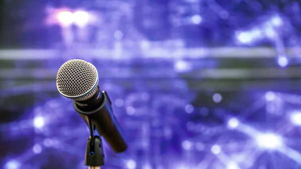 Public Speaking Backgrounds Close Microphone Stand Speaker Speech Presentation Stage — Stock Photo, Image