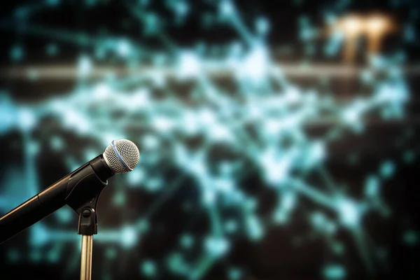 Public Speaking Backgrounds Close Microphone Stand Speaker Speech Presentation Stage — Stock Photo, Image