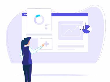 Çevrimiçi coğrafya. Kadın son iş verilerini ekliyor. dijital kavramlar, uzak çalışma ve iş iletişimi.