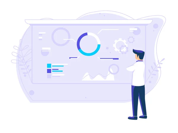 Unternehmensstatistisches Geschäftskonzept Geschäftsleute Stehen Vor Einem Großen Bildschirm Moderne Vektorillustration — Stockvektor