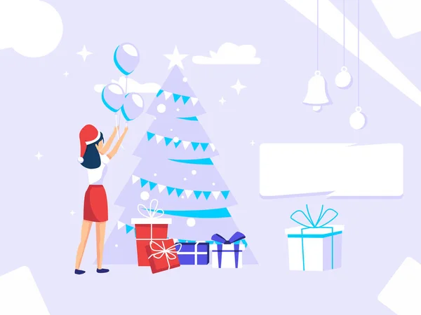 Social Media Design Concept Christmas New Year Greetings Woman Prepares — Stock vektor
